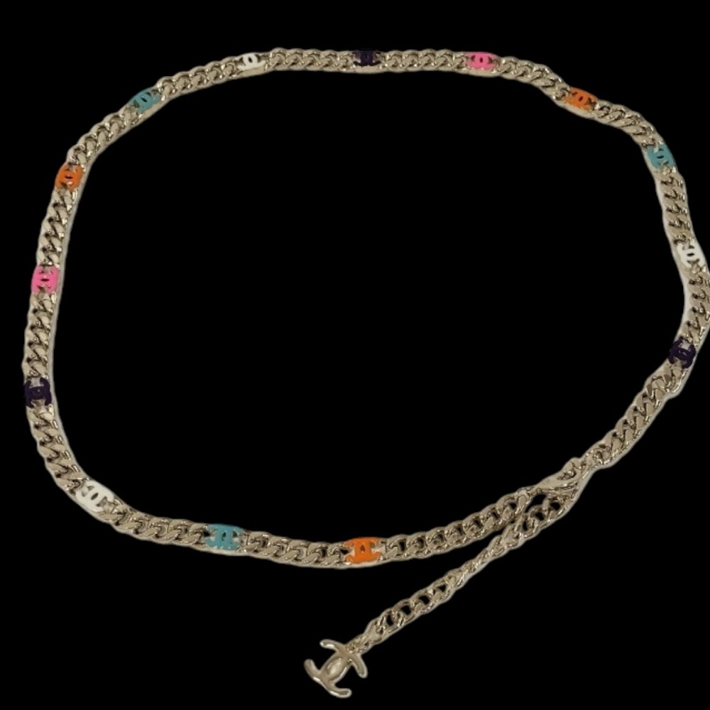 Chanel Champagne Gold Chain Belt with Multicolor CC Accents